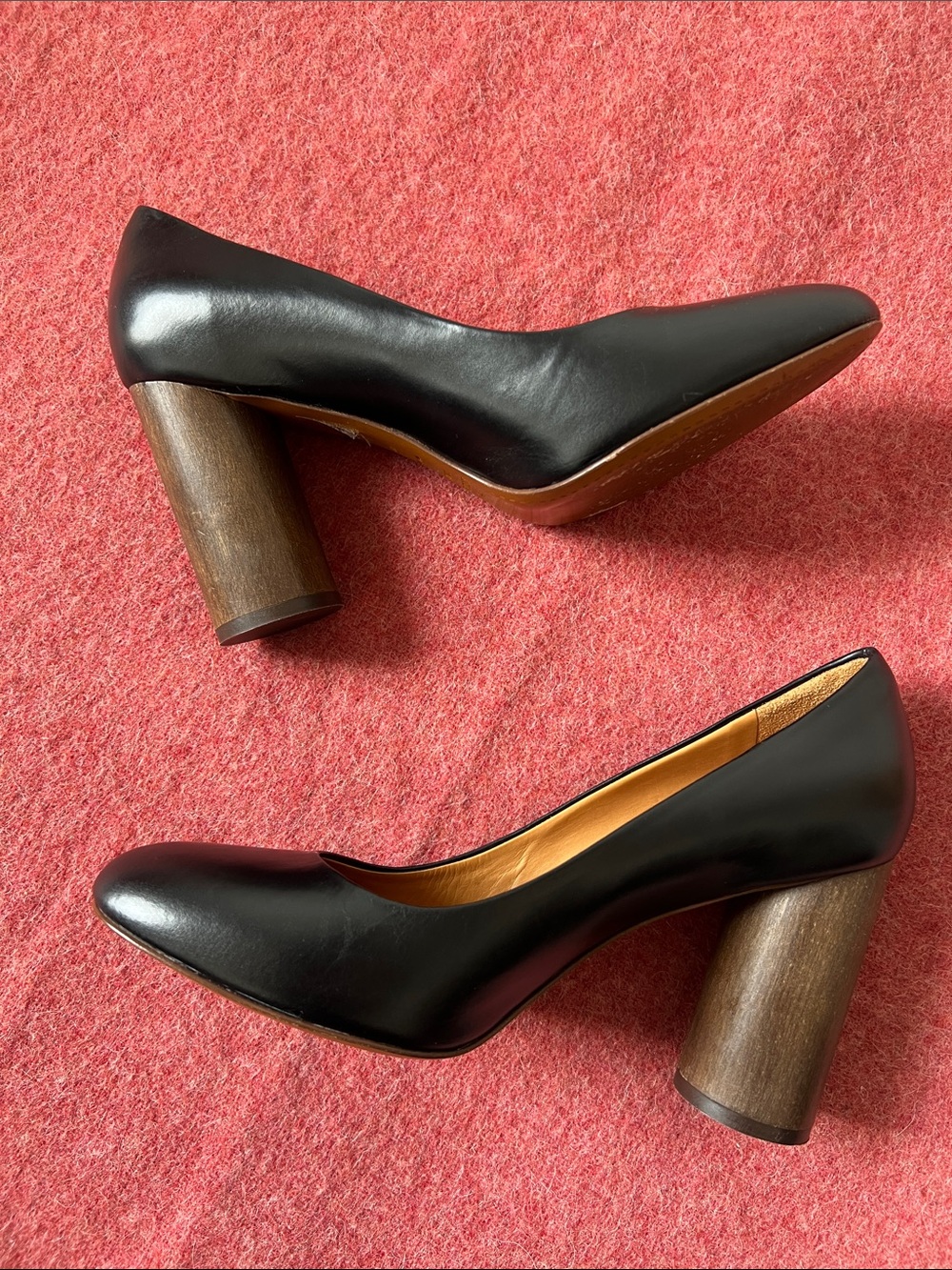 Sezane Helena Black Leather Heels Chunky Wood-effect Heel Size 39 - Picture 5 of 15